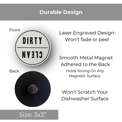 Clean Dirty Dishwasher Magnet | 3x3” Reversible Kitchen Label for Easy Dish Organization | Modern Kitchen Decor