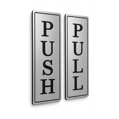 Push Pull Door Sign | Set of 2 Engraved Decal | Coffee Shop Entrance Business Sign | 3M Adhesive Easy to Install | Weatherproof UV Resistant