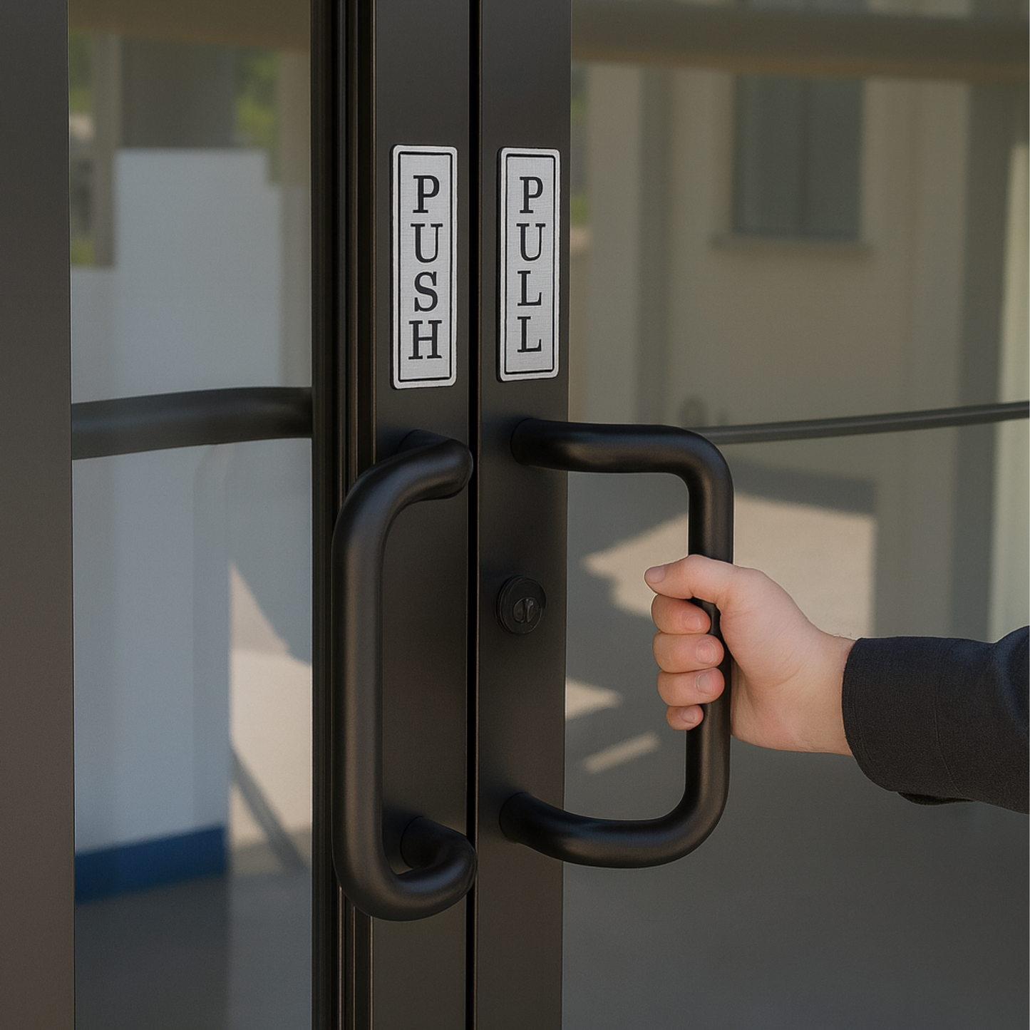 Push Pull Door Sign | Set of 2 Engraved Decal | Coffee Shop Entrance Business Sign | 3M Adhesive Easy to Install | Weatherproof UV Resistant