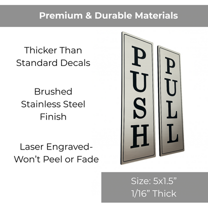 Push Pull Door Sign | Set of 2 Engraved Decal | Coffee Shop Entrance Business Sign | 3M Adhesive Easy to Install | Weatherproof UV Resistant