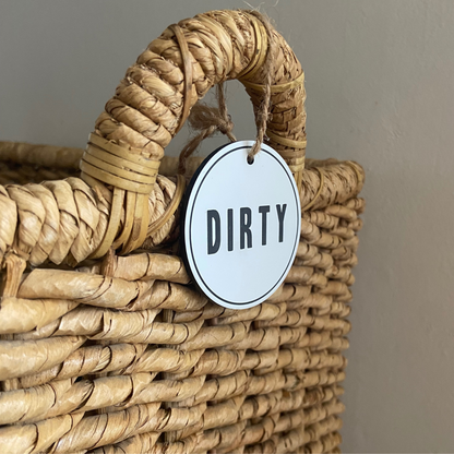 Clean & Dirty Laundry Basket Labels | Hamper Basket Tag Organization  |  2.5"x 2.5" Inch Laser Engraved White and Black