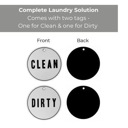 Clean & Dirty Laundry Basket Labels | Hamper Basket Tag Organization  |  2.5"x 2.5" Inch Laser Engraved White and Black