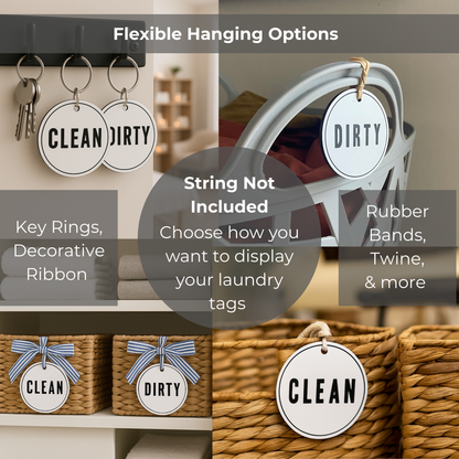 Clean & Dirty Laundry Basket Labels | Hamper Basket Tag Organization  |  2.5"x 2.5" Inch Laser Engraved White and Black