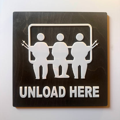 Ski Lift "Unload Here" Sign with White Acrylic Icons