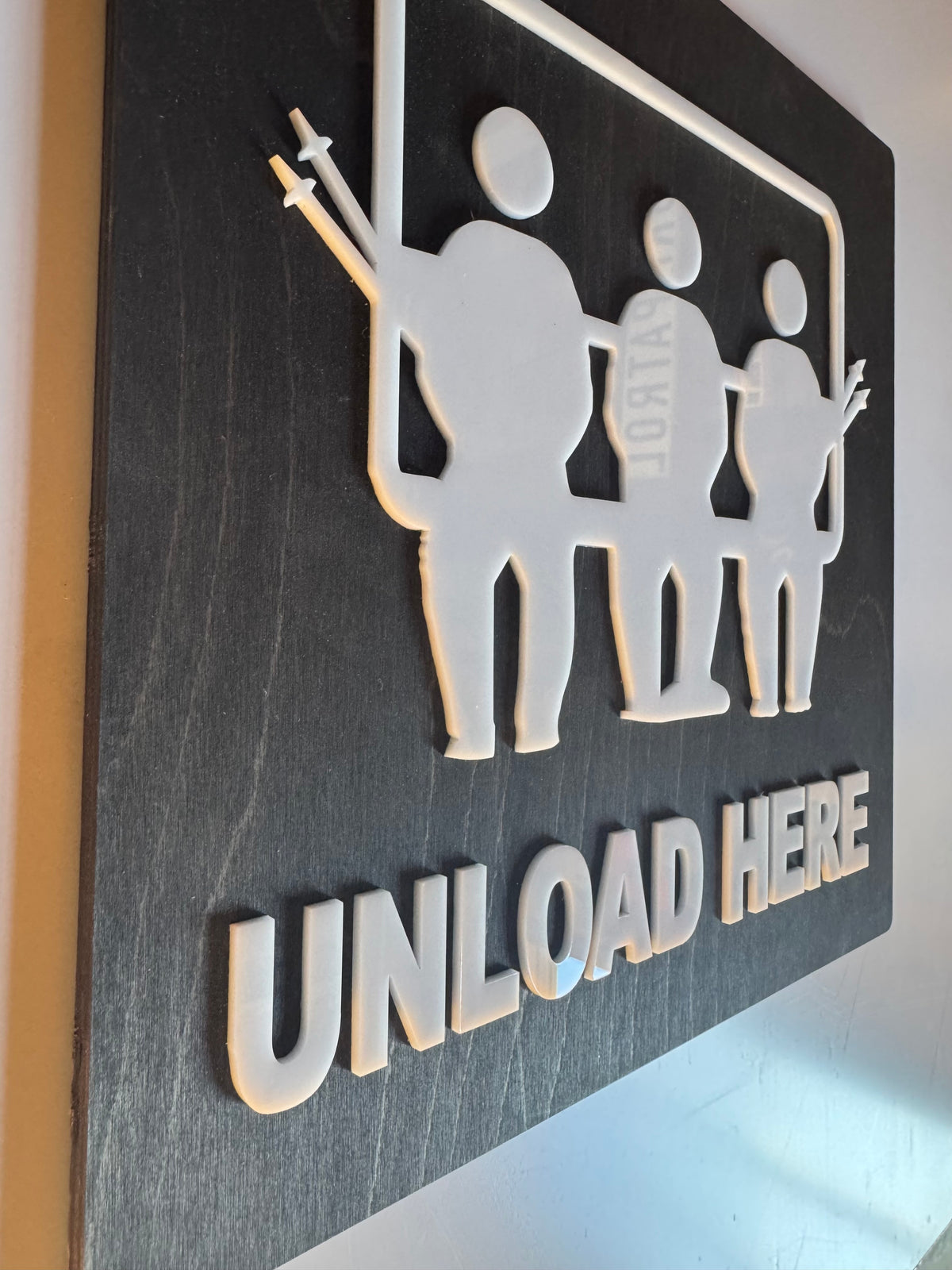 Ski Lift "Unload Here" Sign with White Acrylic Icons