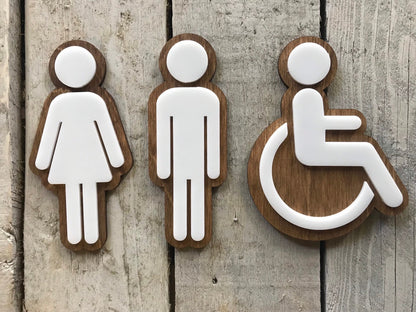 Bathroom Icon Men's Women's Rustic Coffee Shop | Wood & Acrylic Office Restaurant Restroom Signs Business Handicap Home Bar | ADA Sign
