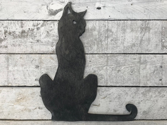 Halloween Black Cat Cutout Wall Hanging | Hocus Pocus Witch | Barn Harvest Rustic Fall Decoration | Wood Country Kitchen Entryway