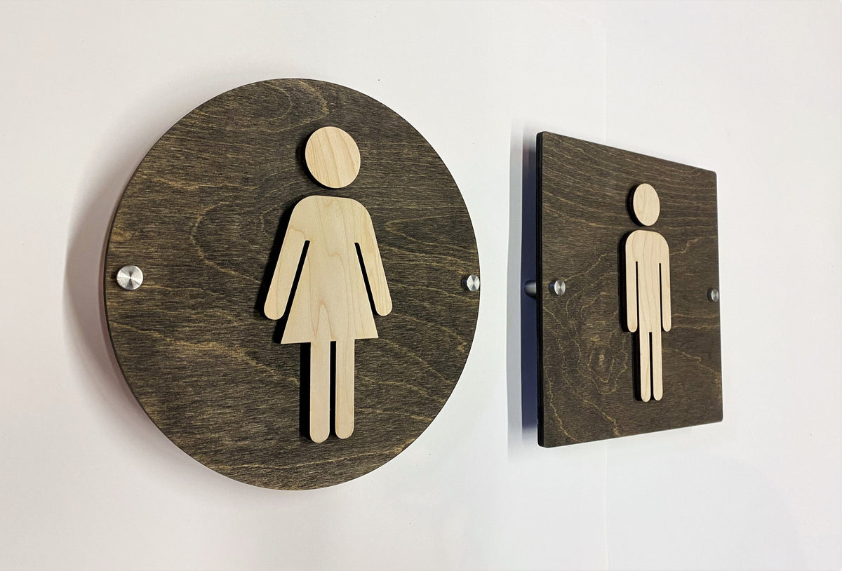 Wood Bathroom Sign | Unisex Men Women Handicap Designs | Business Restroom Signs | Custom Sign | 1620 Designs