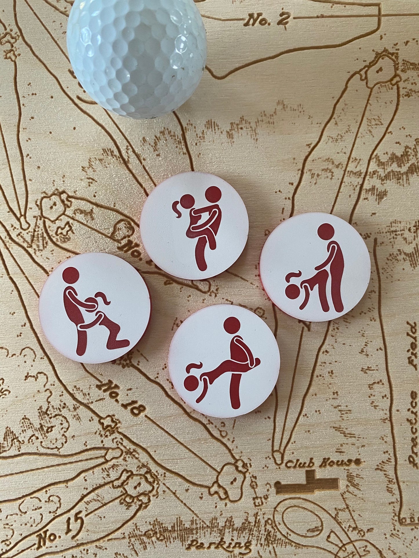 Golf Ball Markers Adult Humor Set of 4 | Dirty Gift for Golfer | Funny Yankee Swap | Sex Position Poker Chip Size