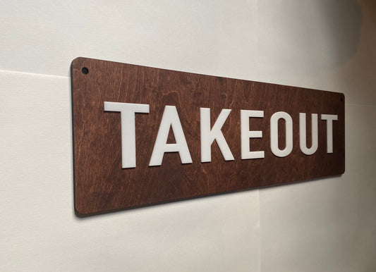 Takeout Directional Sign BUSINESS Sign | Custom Bar Restaurant Bakery Shop Ice Cream Stand | Cafe Decor Signs | Rustic Modern Display