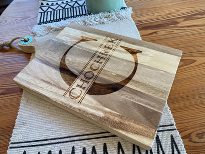 CUSTOM Acacia Wood Cheese Board | Wedding Gift Last Name Housewarming Present | Rustic Farmhouse Kitchen | Personalized Cutting Tray