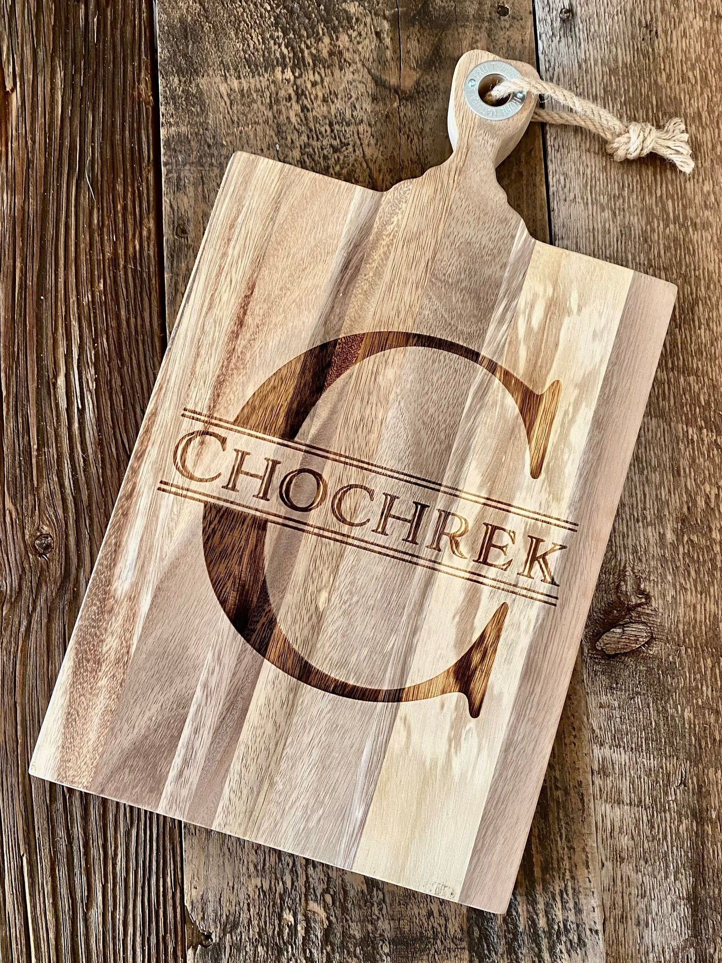 CUSTOM Acacia Wood Cheese Board | Wedding Gift Last Name Housewarming Present | Rustic Farmhouse Kitchen | Personalized Cutting Tray