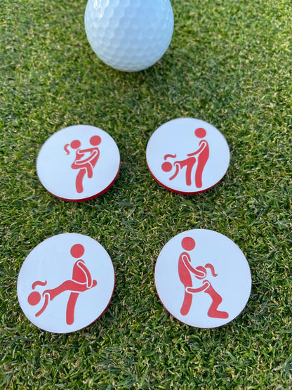 Golf Ball Markers Adult Humor Set of 4 | Dirty Gift for Golfer | Funny Yankee Swap | Sex Position Poker Chip Size