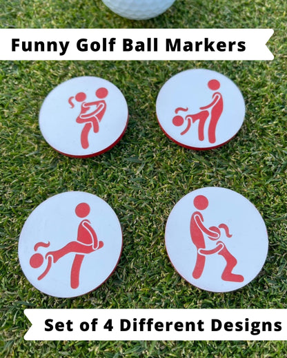 Golf Ball Markers Adult Humor Set of 4 | Dirty Gift for Golfer | Funny Yankee Swap | Sex Position Poker Chip Size