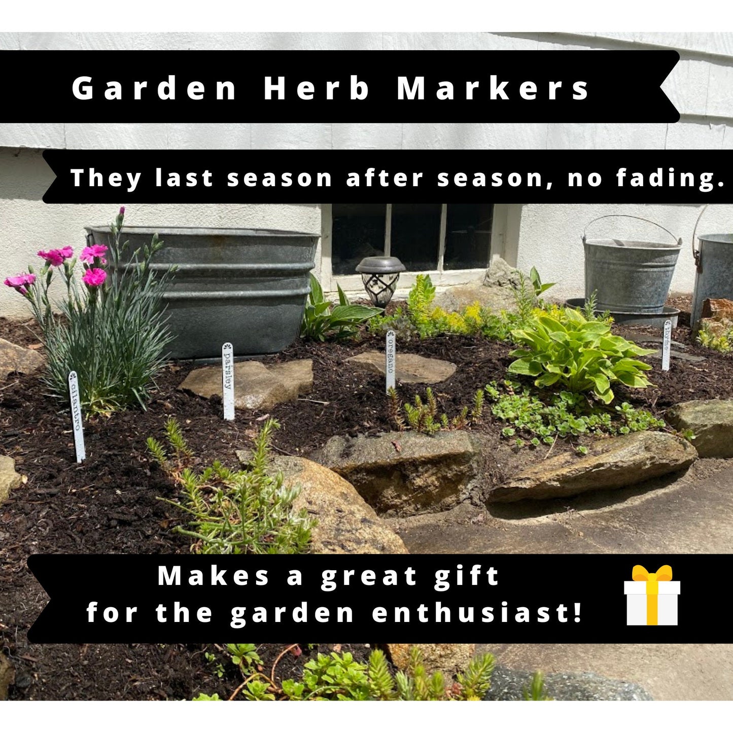 Garden Herb Markers | Set of 6 Plant Seed Labels | Greenhouse Patio Decor | Gardener Gift
