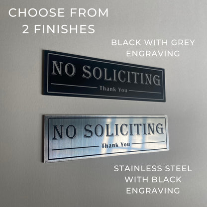No Soliciting sign for Home or Business | Laser Engraved Acrylic | UV Stable & Weatherproof | 7x2" | Porch Door Sign Do Not Disturb