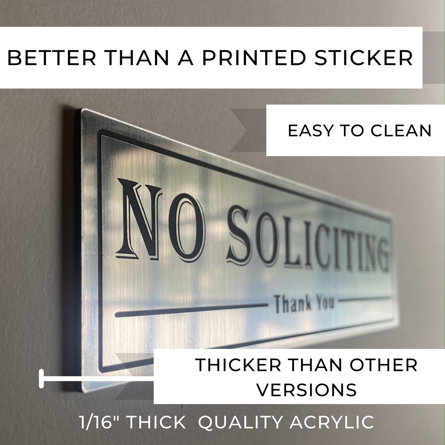 No Soliciting sign for Home or Business | Laser Engraved Acrylic | UV Stable & Weatherproof | 7x2" | Porch Door Sign Do Not Disturb