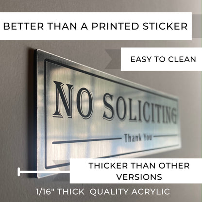 No Soliciting sign for Home or Business | Laser Engraved Acrylic | UV Stable & Weatherproof | 7x2" | Porch Door Sign Do Not Disturb