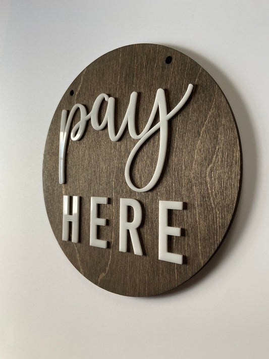 Pay Here Business Counter Sign | Custom Coffee Shop Restaurant Bakery Ice Cream Stand | Brewery Cafe Decor Signs | Rustic Modern Display