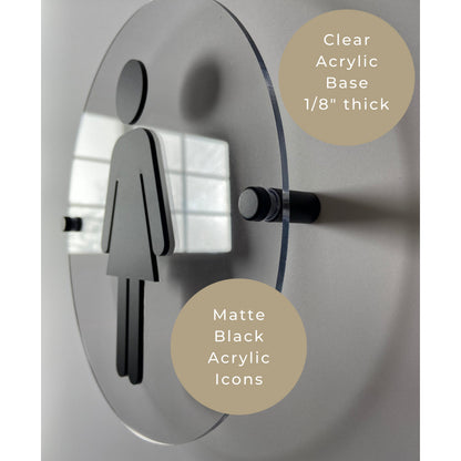 Clear and Black Acrylic Letter Bathroom Sign | Unisex Men Women Handicap Designs | Business Restroom Signs | Custom Sign | 1620 Designs