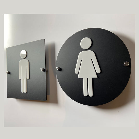 Black and White Acrylic Bathroom Sign | Unisex Men Women Handicap Designs | Business Restroom Signs | Custom Sign | 1620 Designs