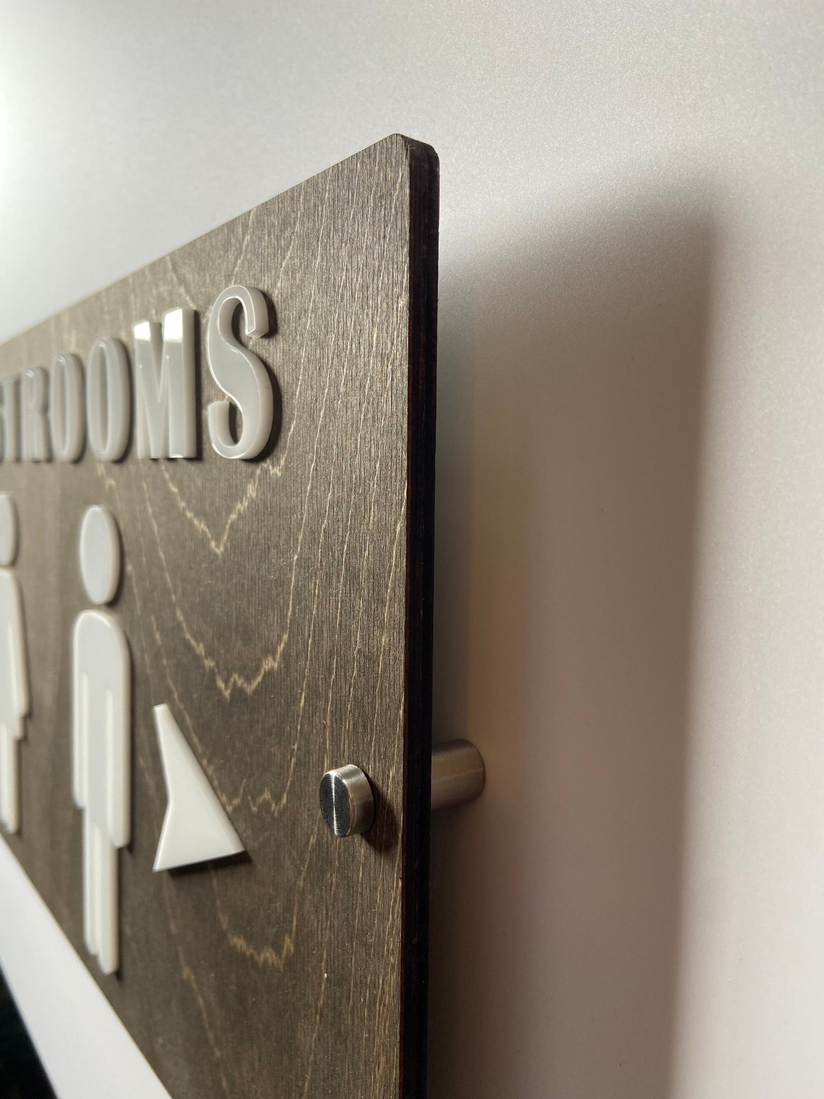 Wood & Acrylic Directional Arrow Bathroom Sign | Unisex Men Women Handicap Designs | Business Restroom Signs | Custom Sign | 1620 Designs