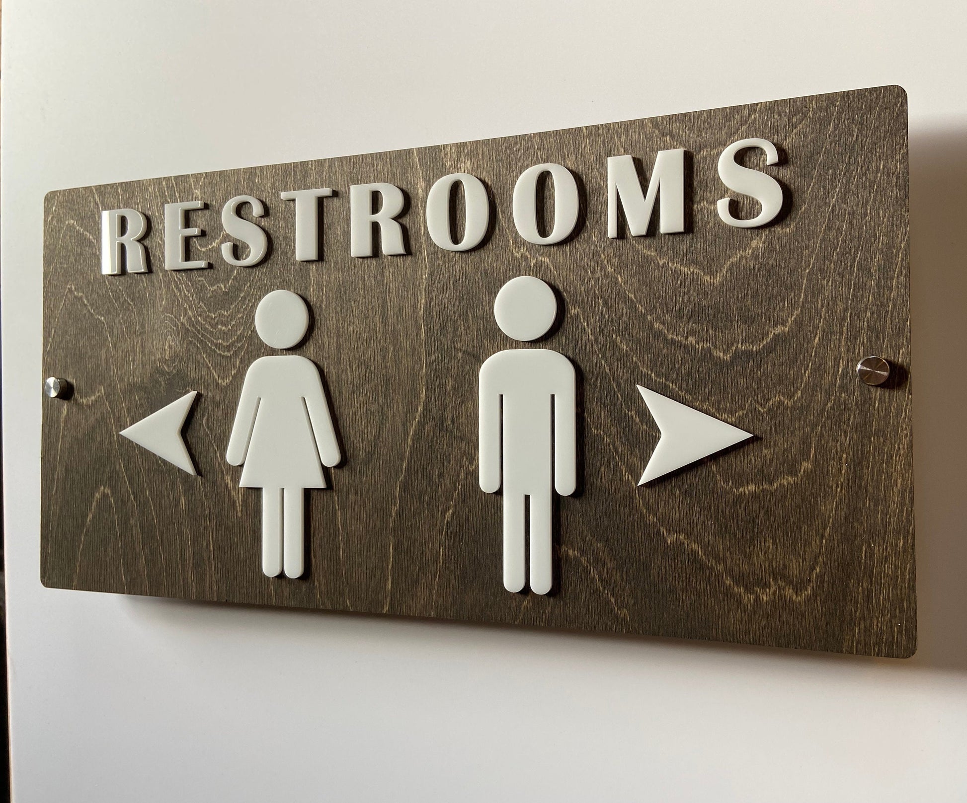Women Men Unisex Office Directional Restroom Sign Acrylic Coffee Shop Business Handicap Bathroom Rustic Wood | 9x18"