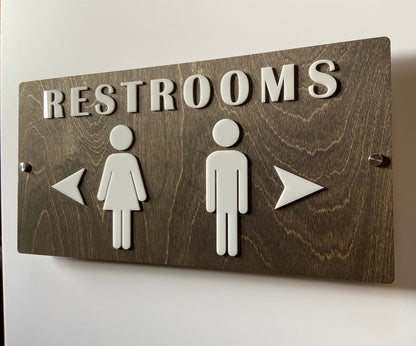 Women Men Unisex Office Directional Restroom Sign Acrylic Coffee Shop Business Handicap Bathroom Rustic Wood | 9x18"