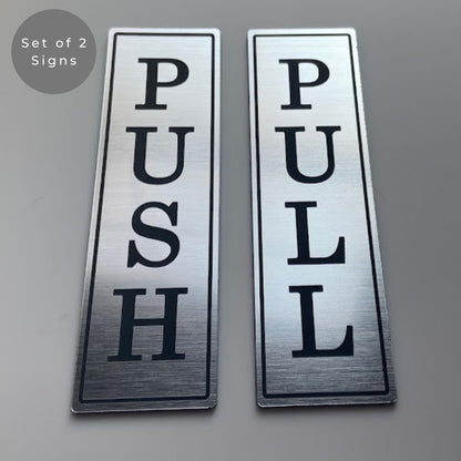 Push Pull Door Sign | Set of 2 Engraved Decal | Coffee Shop Entrance Business Sign | 3M Adhesive Easy to Install | Weatherproof UV Resistant
