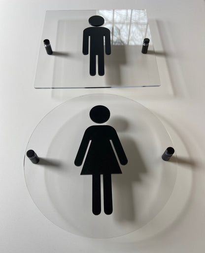 CrossFit Gym Clear Acrylic Floating Restroom Signs | Men Women Handicap Bathroom 9 x 9 "| Priced per sign not as a set | Custom Sign | 1620 Designs