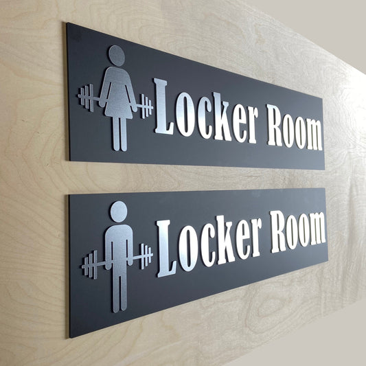 Large Gym Locker Room Directional Sign | Custom Crossfit Display | Acrylic Modern Bathroom 24x5.75"