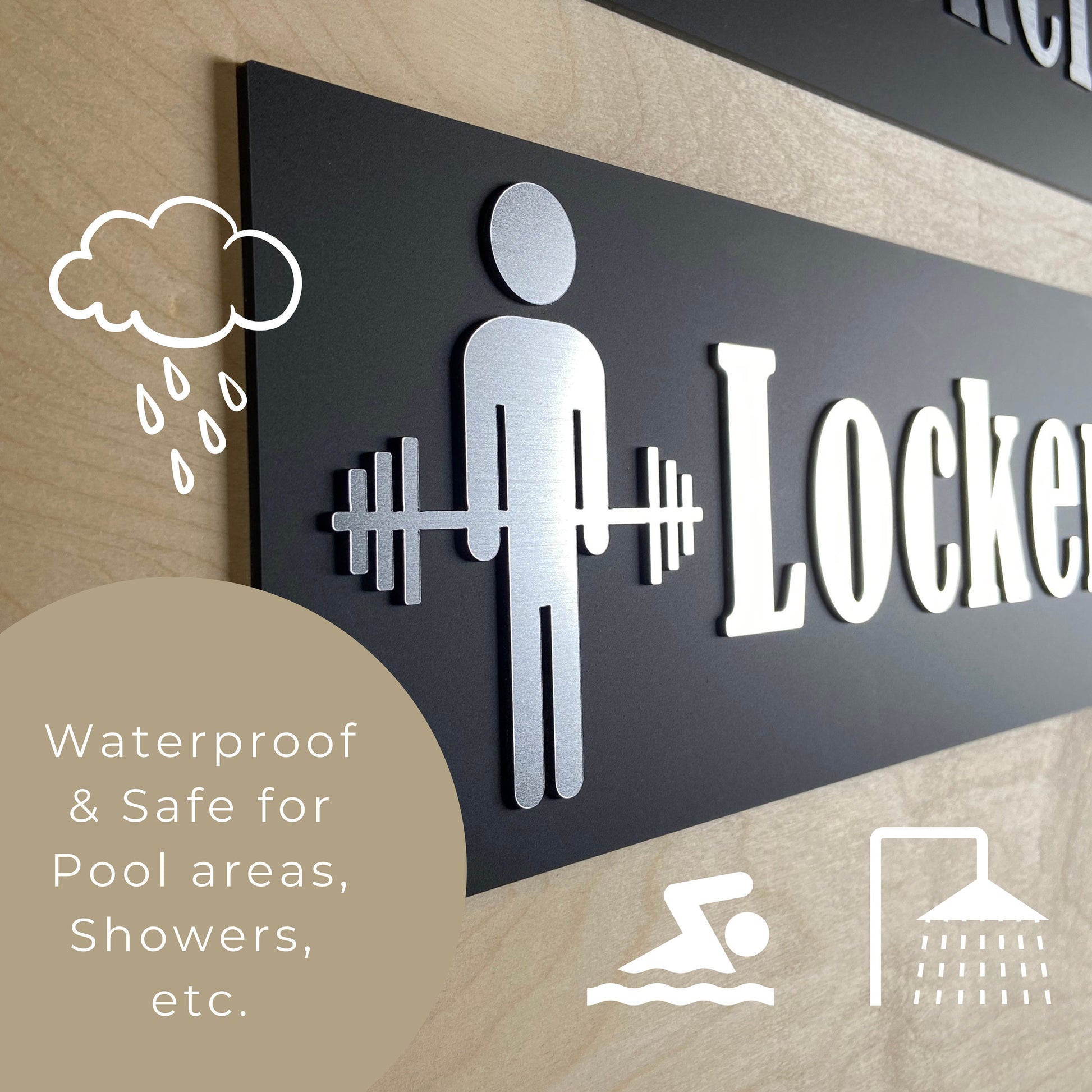 Large Gym Locker Room Directional Sign | Custom Crossfit Display | Acrylic Modern Bathroom 24x5.75"