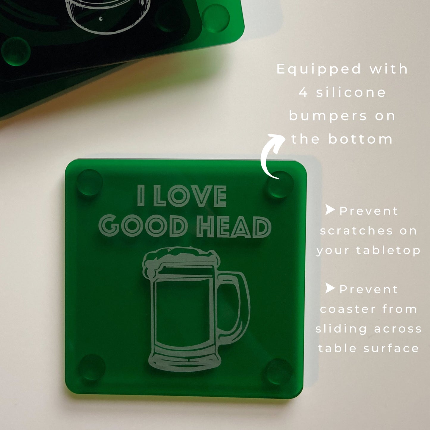 Funny Beer Coasters Set of 4 Green Acrylic Engraved Drink Holder | Adult Humor | Housewarming Home Bar Brewery Gifts | Craft Beer