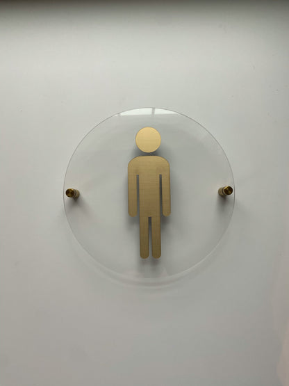 Clear and Gold Acrylic Bathroom Sign | Unisex Men Women Handicap Designs | Business Restroom Signs