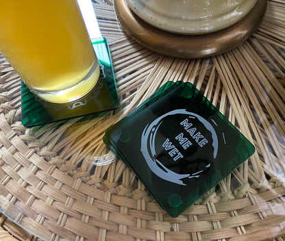 Funny Beer Coasters Set of 4 Green Acrylic Engraved Drink Holder | Adult Humor | Housewarming Home Bar Brewery Gifts | Craft Beer