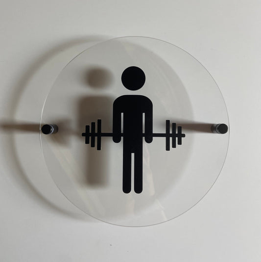 CrossFit Gym Clear Acrylic Floating Restroom Signs | Men Women Handicap Bathroom 9 x 9 "| Priced per sign not as a set | Custom Sign | 1620 Designs