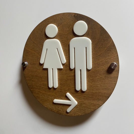 Women Men Unisex Office Cafe Restroom Directional Arrow Signs Acrylic Business Handicap Bathroom Wood 9 x 9 "| Priced per sign not as a set