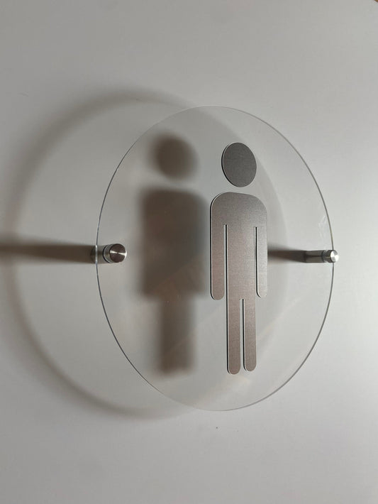 Silver and Clear Acrylic Bathroom Sign | Unisex Men Women Handicap Designs | Business Restroom Signs