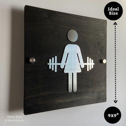 Crossfit Gym Bathroom Women Men Unisex Cycling Studio Restroom Signs Acrylic Rustic Wood 9 x 9 "| Priced per sign not as a set | Custom Sign | 1620 Designs