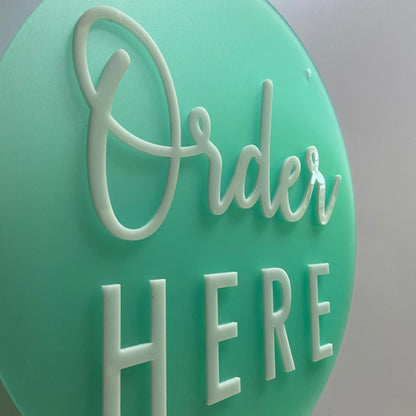Order Here / Pick Up Here Sign, Aqua Acrylic | Custom Sign | 1620 Designs
