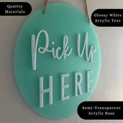 Order Here Pickup Here Sign | Semi Transparent Aqua Acrylic Cafe Decor | Custom Restaurant Bakery Ice Cream Food Truck Display | 12x12"