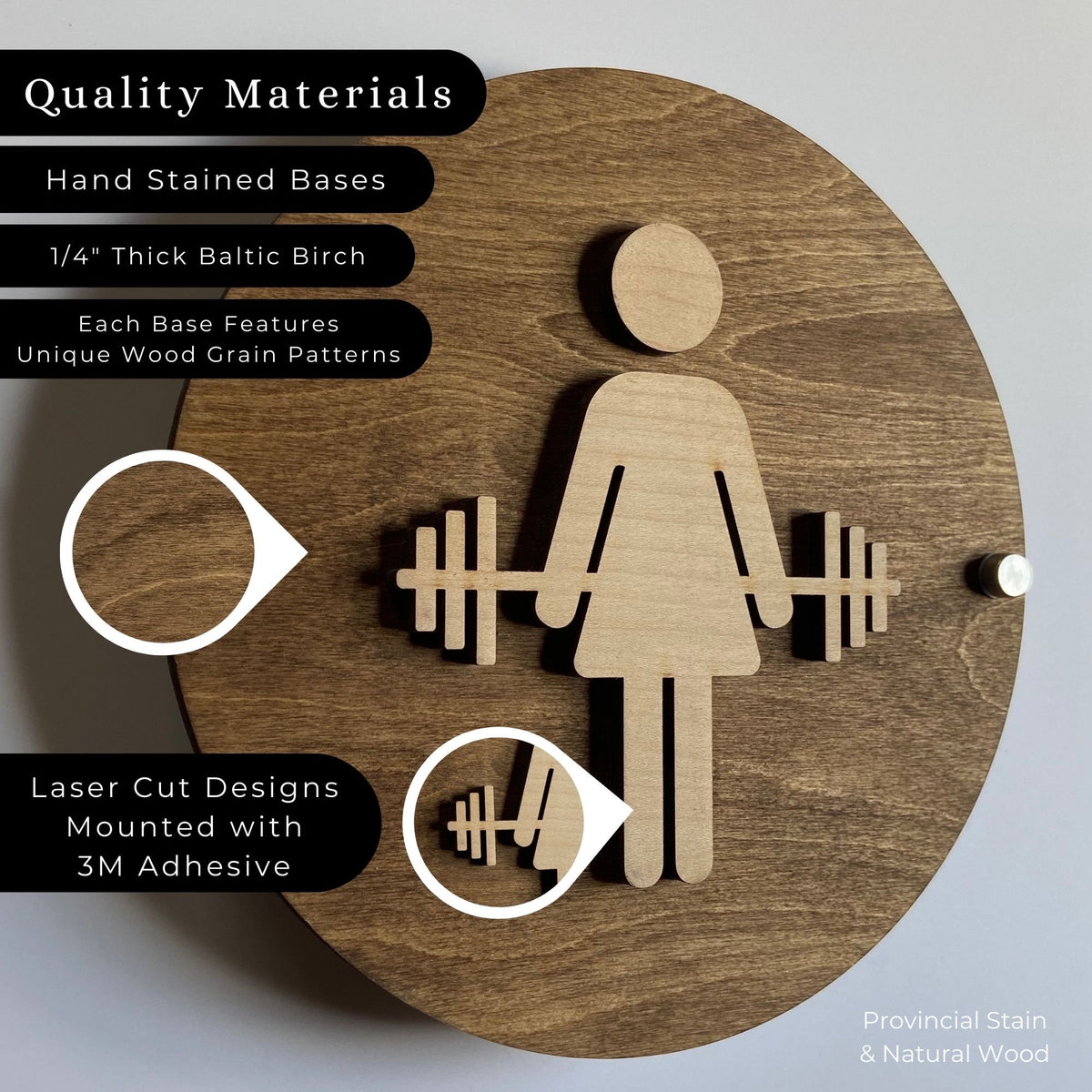Crossfit Gym Bathroom Women Men Unisex Cycling Studio Restroom Signs Acrylic Rustic Wood 9 x 9 "| Priced per sign not as a set | Custom Sign | 1620 Designs