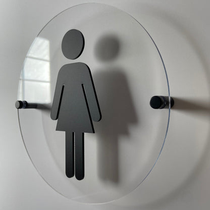 Clear and Black Acrylic Bathroom Sign | Unisex Men Women Handicap Designs | Business Restroom Signs | Custom Sign | 1620 Designs