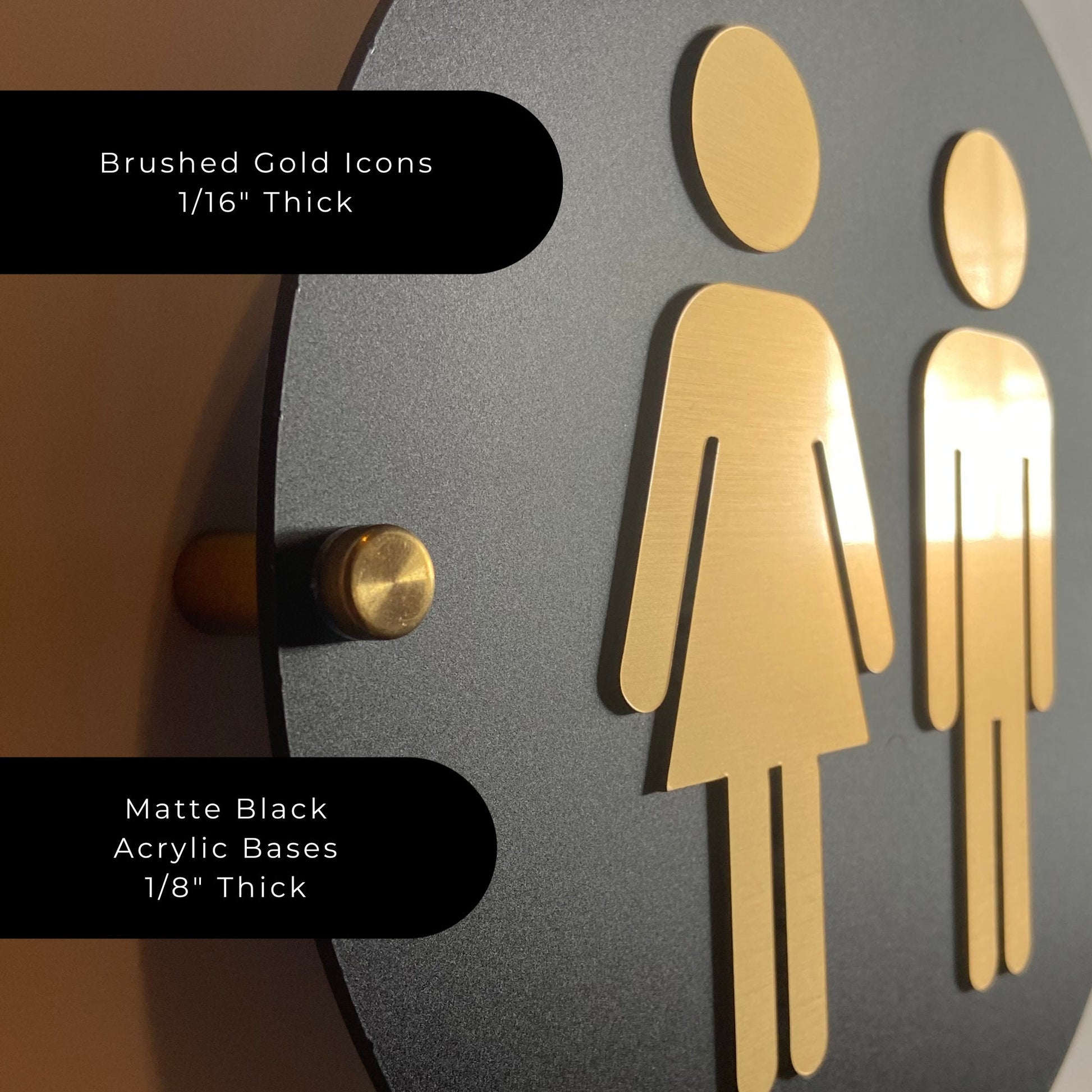Black and Gold Acrylic Bathroom Sign | Unisex Men Women Handicap Designs | Business Restroom Signs