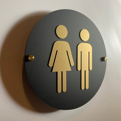 Black and Gold Acrylic Bathroom Sign | Unisex Men Women Handicap Designs | Business Restroom Signs
