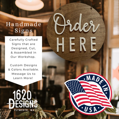 24x24" Order Here Pick up Here Business LARGE Sign | Custom COFFEE SHOP Restaurant Bakery Ice Cream | Cafe Decor Window Display