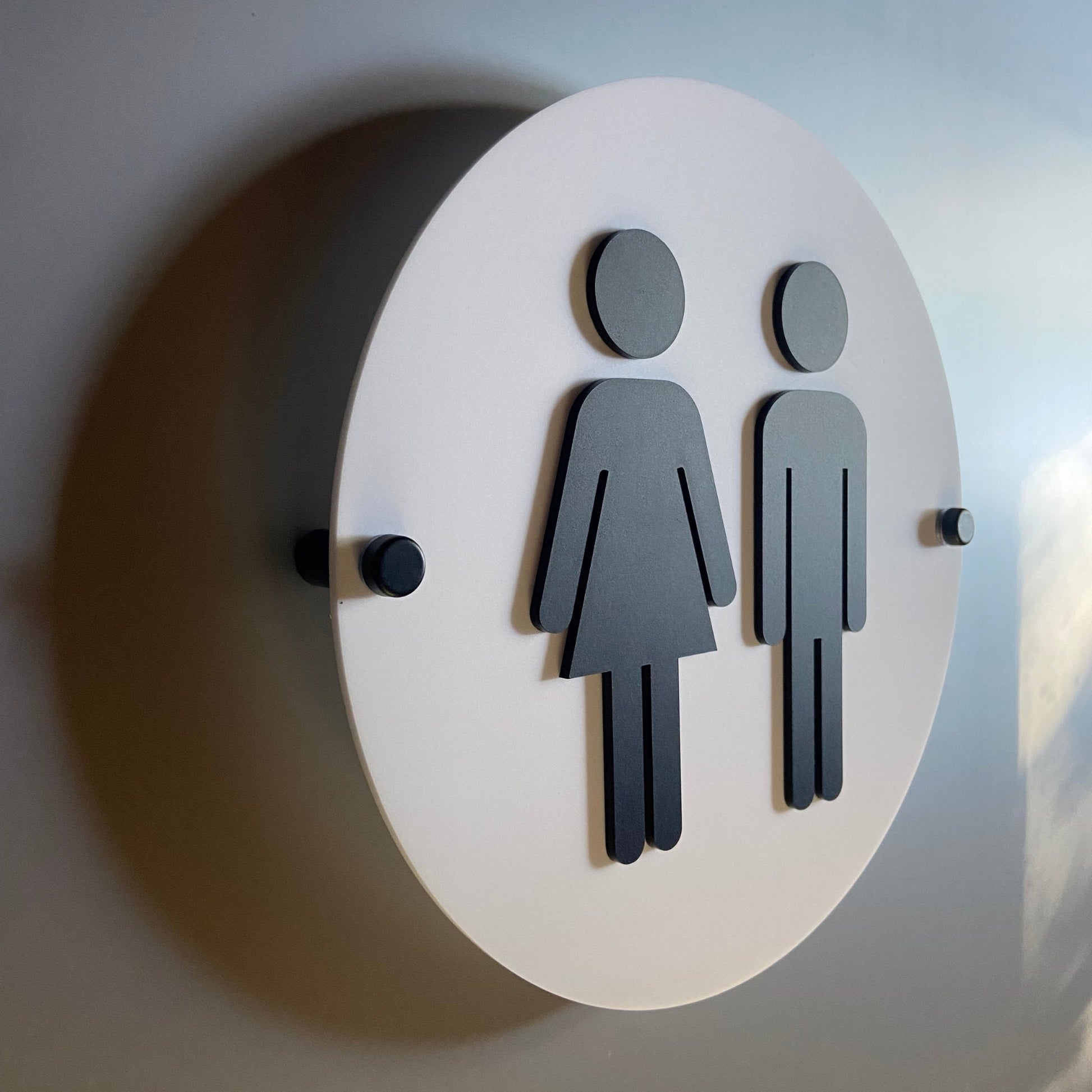 Black and White Acrylic Bathroom Sign | Unisex Men Women Handicap Designs | Business Restroom Signs
