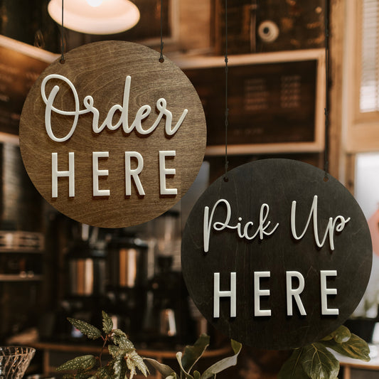 12x12" Order Here Pick up Here Business Sign | Custom Coffee Shop Restaurant Bakery Ice Cream | Cafe Decor Window Display