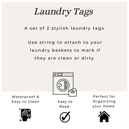Clean & Dirty Laundry Basket Labels | Hamper Basket Tag Organization | 2.5"x 2.5" Inch Laser Engraved White and Black