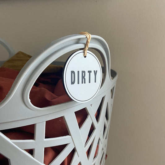 Clean & Dirty Laundry Basket Labels | Hamper Basket Tag Organization | 2.5"x 2.5" Inch Laser Engraved White and Black